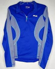 FILA Sport Womens Running Workout Top Half Zip Pullover Blue Pocket Size Medium