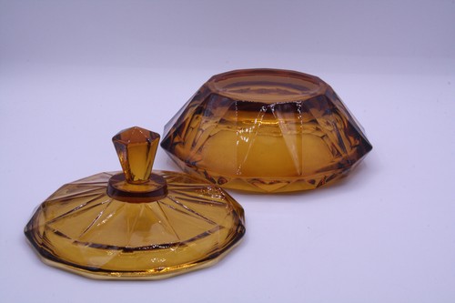 Viking Diamond Point Candy Dish w/lid Amber 7.5” Mint Vintage MCM - Picture 14 of 14