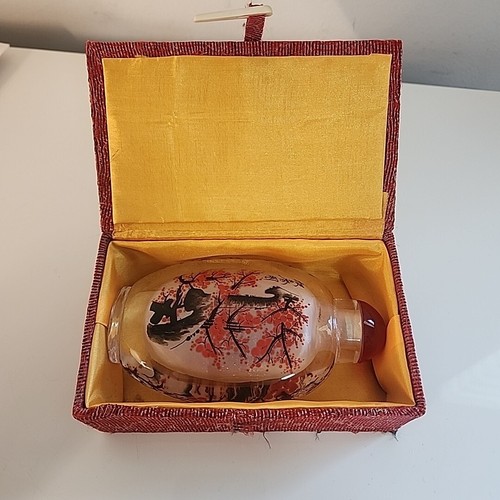Large Beautiful Chinese Reverse Painted Glass Snuff Bottle 7.5" Tall with Case - Picture 21 of 24