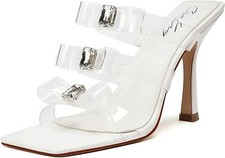 NEW Women Clear Sandals Square Toe Transparent Straps Heels Stiletto High Size 9
