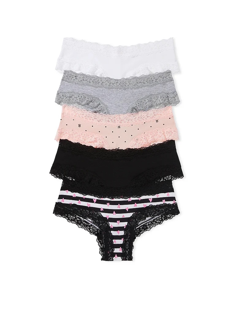 新品未使用Victoria’s Secret Cheeky Panty5枚セット Victoria's Secret 5-Pack Lace Waist Cotton Cheeky Panties