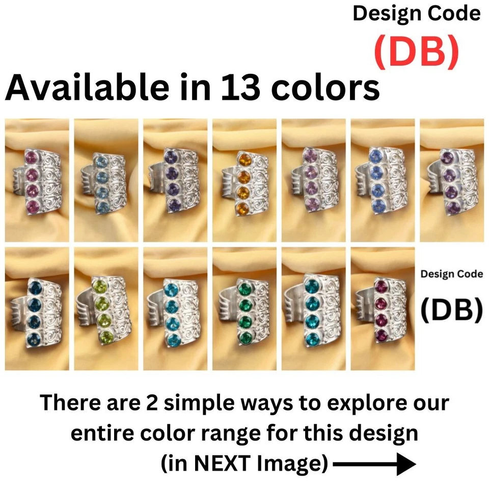 Anillo ajustable de plata estampada 925 con piedras preciosas de iolita natural todos los tamaños Navidad DB Foto 3 de 4