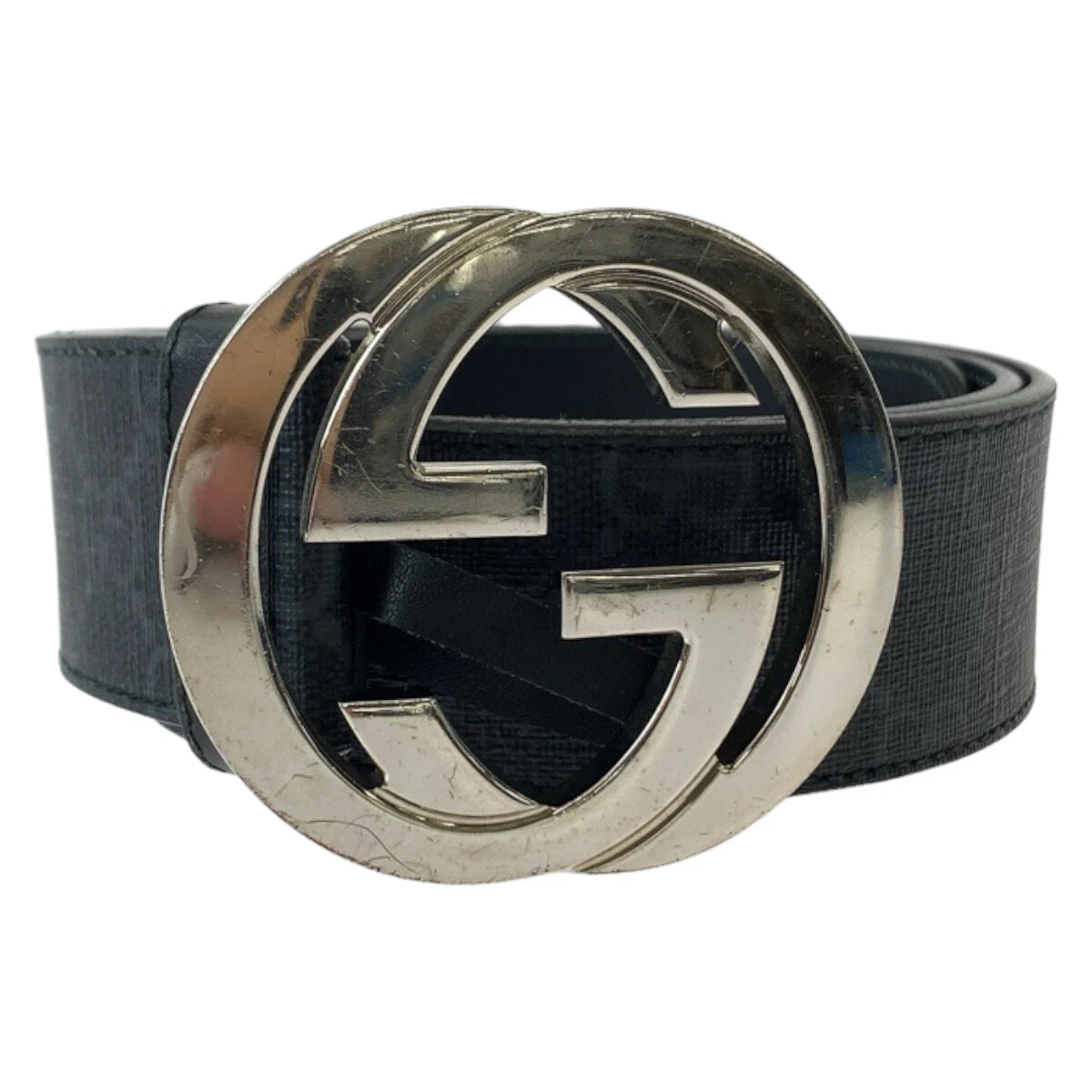 Boucle de ceinture GUCCI à emboîtement 525040 noir argent matériel GG Supreme Canvas GG