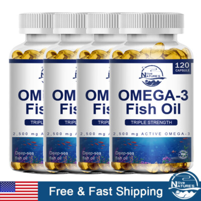 3x Strength EPA & DHA Omega 3 Fish Oil 3600mg, Highest Potency, 4 × 120 Softgels