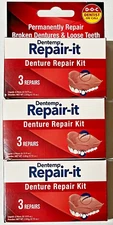 Dentemp Repair-It Denture Repair Kit - For Three Repairs Each (Pack Of 3 Boxes)