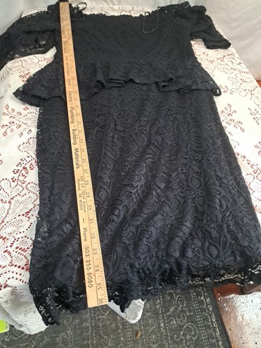 Vintage 80er schwarz Spitze Midikleid XXL Rüschen Cocktail Abend Stretch Rory USA - Bild 11 von 11
