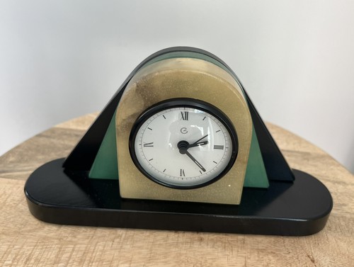 ITALIAN ALABASTER POP ART VINTAGE 80s Mid century RETRO DESK CLOCK STONE