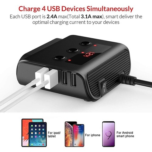 KFZ Adapter Steckdose 3 Fach Auto Zigarettenanzünder Verteiler mit 4 USB 12V/24V - Bild 10 von 12