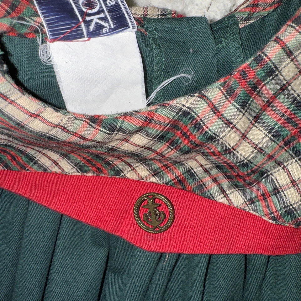 Vestido JG Hook Niñas Vintage 1990 Ocasión Especial Verde Cuadros Rojo Ancla Talla 3 Foto 4 de 4
