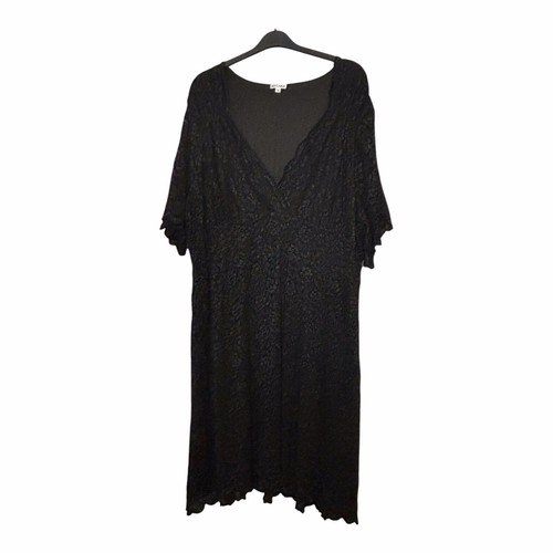 Kiyonna Women's UK Size 28 Black V-Neck Lined Lace Short Sleeve Dress