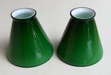 Vintage Emerald Green Cased Glass Cone Sconce Student Lamp Pendant Bridge Shades