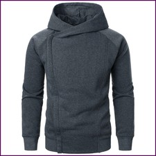Autumn winter men's solid color hooded top Long sleeve side zipper design hoodie