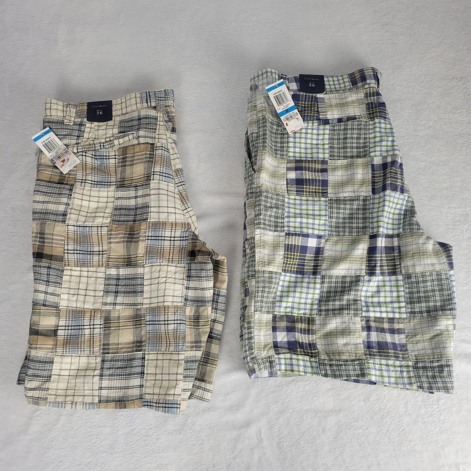 2 pares de pantalones cortos Club Room para hombre talla 36 vintage a cuadros verde/azul y marrón/azul Foto 2 de 4