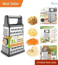 Stainless Steel Box Grater XL 4 Sides Cheese Veg Zester Slicer Dishwasher Safe