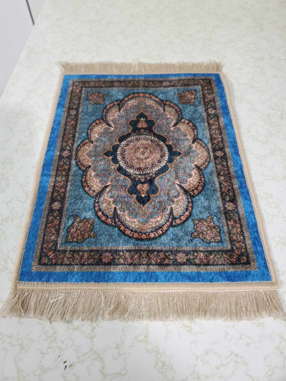 Turkish Mini Carpet Rug 12" Central Medallion Fringe Design Persian Style Carali