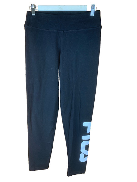 Fila Black 3/4 Length Stretch Cotton Blend Leggings Sz 12 Workout Gym Athleisure