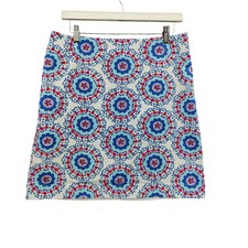 Talbots Womens Mod Preppy Retro Chic Flower Power Floral Mini Skirt 8 White Blue