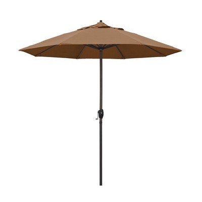 Outdoor Umbrella 9 Round Aluminum Crank Lift Auto Tilt Teak California Deck Pool