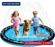 67" Splash Pad for Kids and Dogs, Non-Slip Sprinkler Play Mat, Outdoor Water Toy
