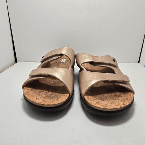 SAS Tripad bequeme goldfarbene kuschelige Damen-Pantoletten Sandalen doppelter Klettverschluss Riemen 10M - Bild 3 von 13