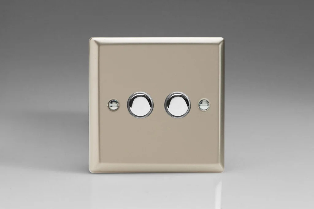 Switch Satin Double Momentary 6A 2-Gang Classic + Chrome Insert Varilight XNM2