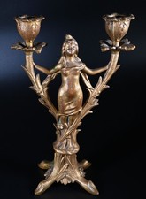 Oryginalny secesyjny świecznik, damski, prawdopodobnie brąz, art nouveau