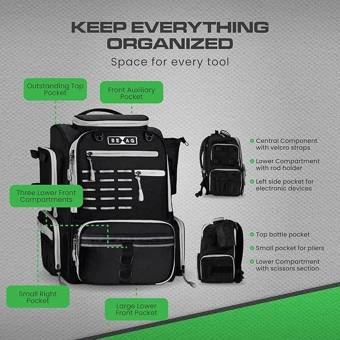 Fishing Tackle Box Backpack – 40L Large Storage Tackle Bag with Rod Holder, NEW - Image 4 of 4