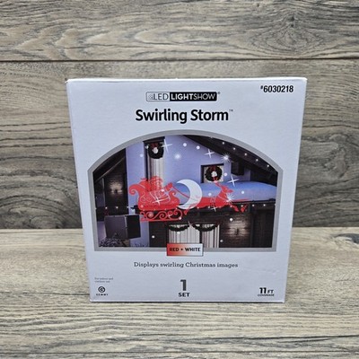 Gemmy Swirling Storm Santa Claus Sleigh Red White Christmas Lightshow Projector