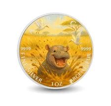  Happy Hippo Splash - Giggles on the Savannah 1oz Fine Silver Coloured Coin