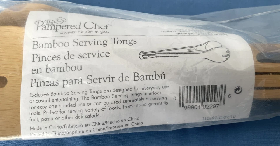 SEALED NIP Pampered Chef 2297 Bamboo Wooden  Salad Tongs 11 Inches Long - Image 2 of 4