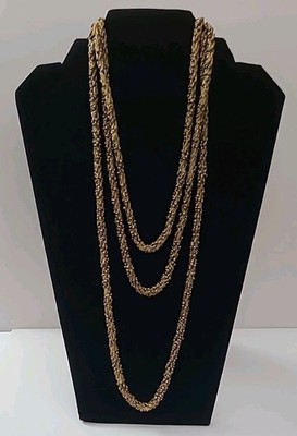 Signed Chico's Gold Opaque And Clear Beaded Twisted Necklace 36'' VTG