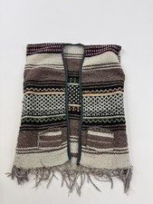 Poncho Vest Kids One Size Multicolor Striped Fringe Pockets Woven Acrylic