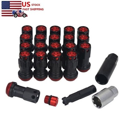 20pcs Black+Red M12*1.25 Wheel Lug Nuts Car Conversion Forged Steel Tire Nut+Key