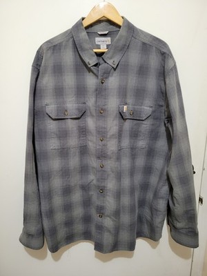 Carhartt Men's Gray and Black Plaid Long Sleeve Shirt - Size 2XL