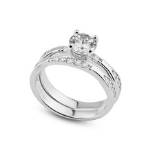 Rhodium Plated Sterling Silver 925 Clear CZ Engagement Ring Set Band Sizes 5-9