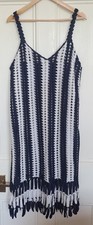 Navy Blue White Striped Crochet Dress Size 14-16