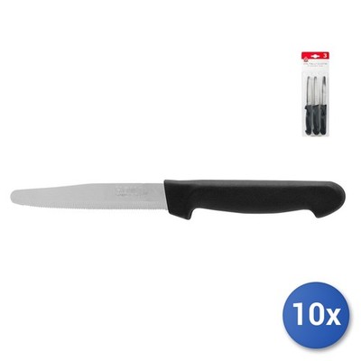 10x Home Packung mit 3 Messern mit runder Spitze und schwarzem Kunststoffgriff von