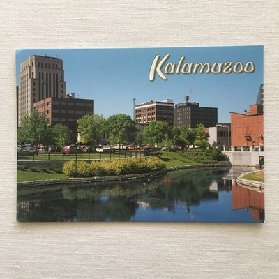 #ad Kalamazoo Michigan Downtown River Penrod Photo Postcard Unused Arcadia Creek $4.97