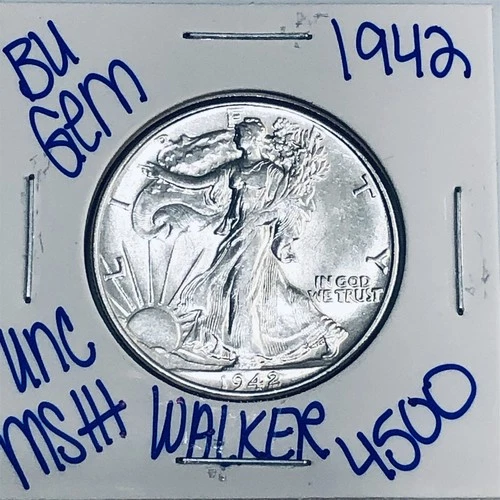 1942 BU UNCIRCULATED WALKING LIBERTY SILVER HALF DOLLAR AUTHENTIC U.S. MINT 4500
