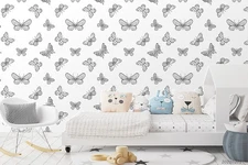 3D Hand Drawn Butterfly Pattern Self-adhesive Removeable Wallpaper Wall Mural