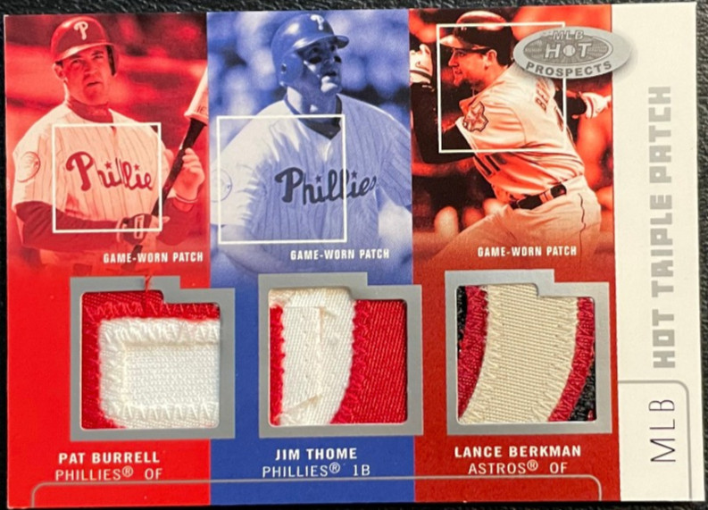 2003 Fleer Hot Prospects Triple Patches Burrell, Thome, Berkman 08/50! Phillies