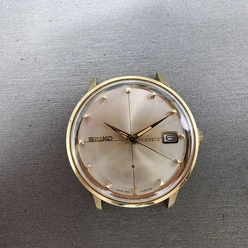 Seiko Watch Men 36mm Silver Dial Gold Tone Date Round 6222-8990 Manual Runs