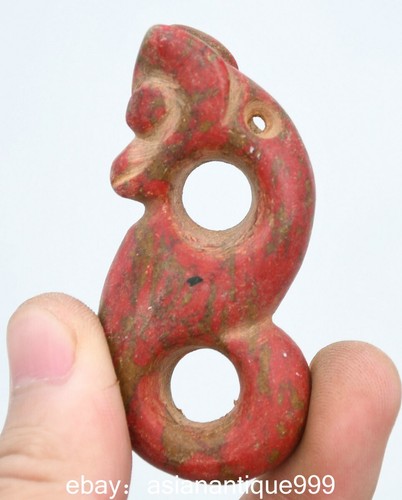 2.4" Chiński Hongshan Czerwony Turkus Rzeźba Świnia Smok Haczyk Wisiorek - Zdjęcie 4 z 6