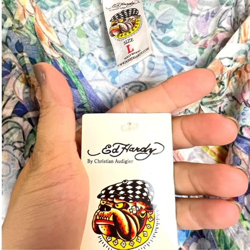 Vintage Y2K Ed Hardy NWT Dead-stock Banded Mini Dress Tunic Top Rhinestone Sz L - 第 7/10 張圖片