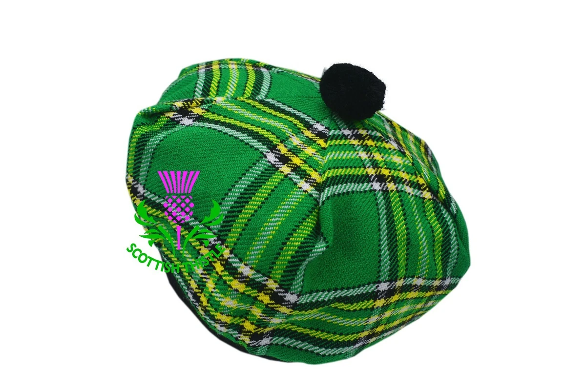 New SD Scottish Tam O Shanter Hat Irish Green Tartan Tammy Cap One Size