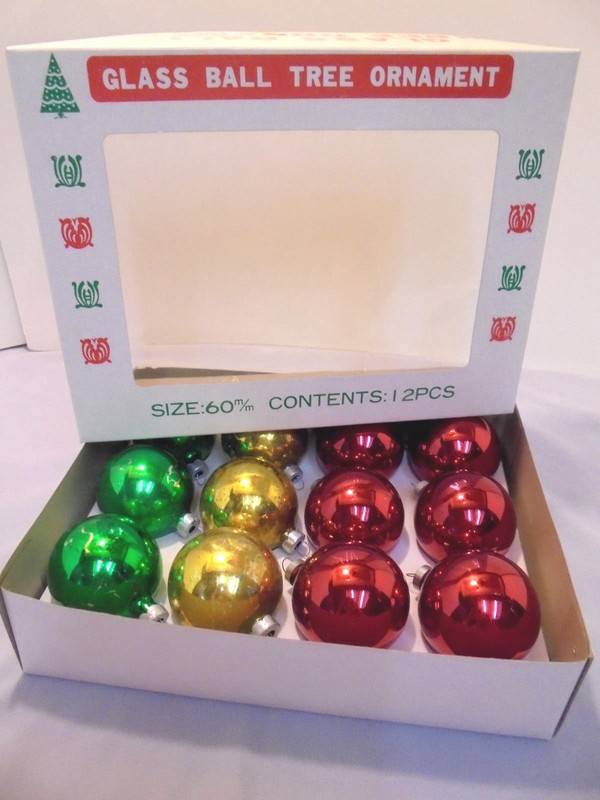 Christmas Ornaments Rauch USA 12 Mixed Colors 2.25" Across Box Vintage Free Ship
