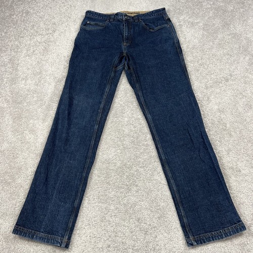 Duluth Trading Jeans Herren 34x34 Ballsaal entspannte Passform blau dunkel passt 33x33 EUC
