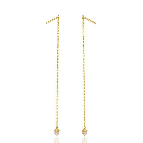 Sterling Silver Pearl Bead Long Chain Drop Dangle Threader Earrings For Event - 第 1/6 張圖片