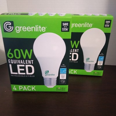 Greenlite LED 4 Pack 9W 60W Equivalent Light Bulbs 800 Lumens A19 Non-Dimmable