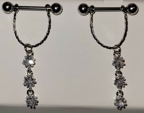 Pair of 3 CZ Stars 14GA Nipple Shields - Picture 2 of 3